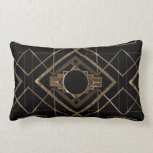 Art deco, nouveau, , zwart, goud, chic, elegant kussen