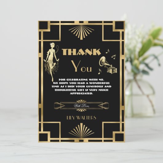Art Deco Nouveu Gatsby Roaring Twenties Verjaardag Bedankkaart (Staand voorkant)