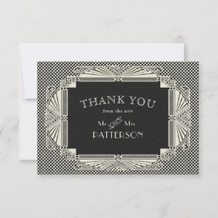 Art Deco Noveau Wedding Black Cream Bedankkaart