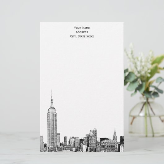 Art Déco NYC Skyline Etched 01 Papeterie (Debout devant)