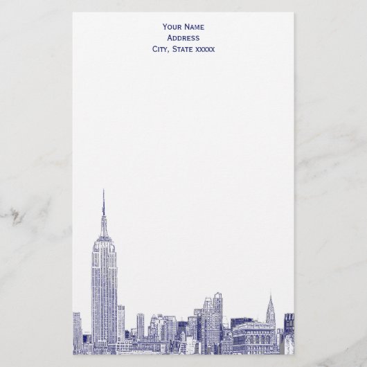 Art Deco NYC Skyline Etched 01 Stationery Blue Briefpapier (Voorkant)