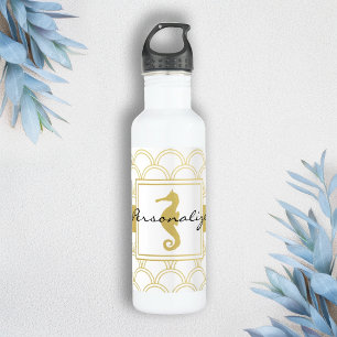 Art Deco Oceaangolfpatroon Gouden Glitter Zeepaard Waterfles