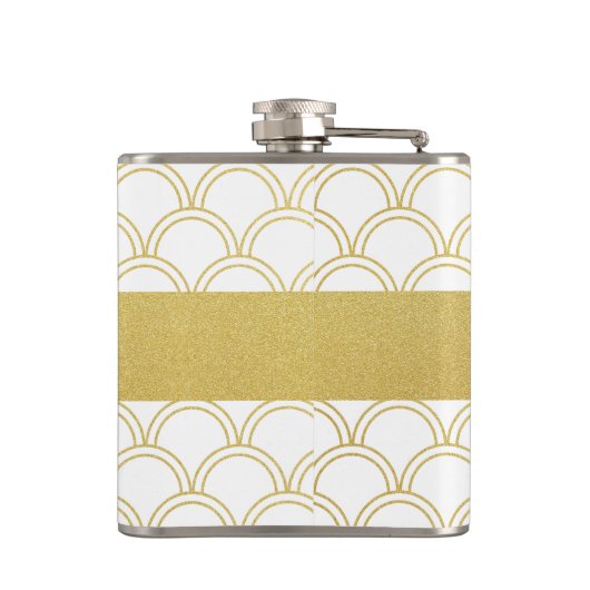 Art Deco Ocean Wave Patten Gold Glitter Seahorse Heupfles (Achterkant)