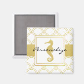 Art Deco Ocean Wave Patten Gold Glitter Seahorse Magneet (Voorkant / Achterkant)