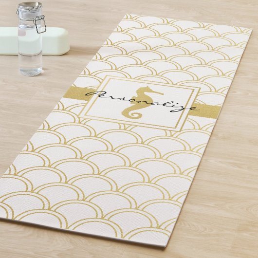 Art Deco Ocean Wave Patten Gold Glitter Seahorse Yogamat