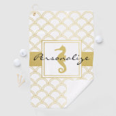 Art Deco Ocean Wave Pattern Glitter Zeepaard Golfhanddoek (Insitu)