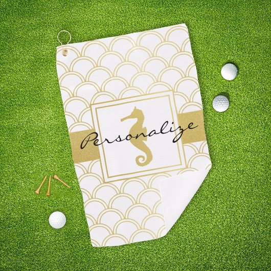 Art Deco Ocean Wave Pattern Glitter Zeepaard Golfhanddoek