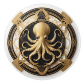 Art Deco Octopus Zwart Wit Goud Nautisch Keramische Knop (Voorkant)