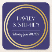 Art Deco Onderzetters Navy Gold Circle Wedding Par (Voorkant)