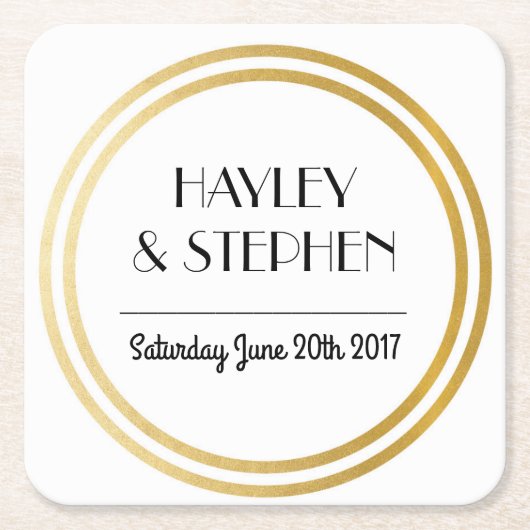 Art Deco Onderzetters Witte Gouden Cirkel Trouwfee (Voorkant)