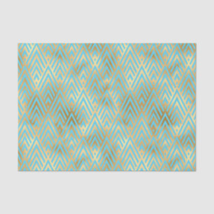 Art Deco ontwerp, turquoise & gouden diamant patro Tissuepapier