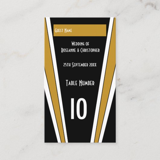 Art Deco Ontwerp Zwart en Goud bruiloft Plaatskaartje (Voorkant)