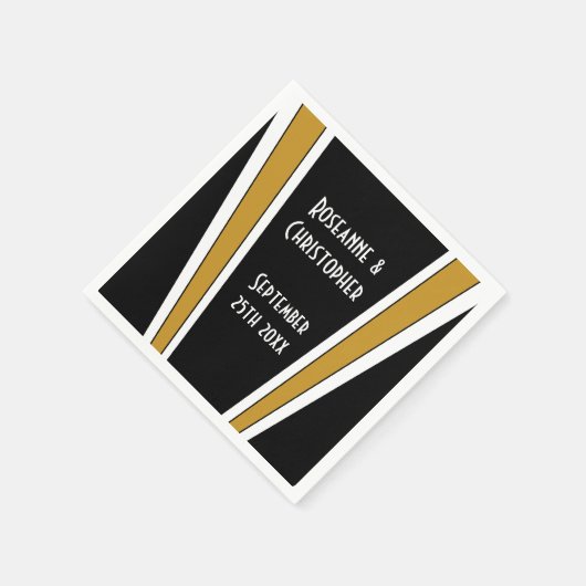 Art Deco Ontwerp Zwart en Goud bruiloft Servet (Hoek)
