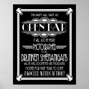 Art Deco Open Bar, wit B/G, kleurwijziging Poster
