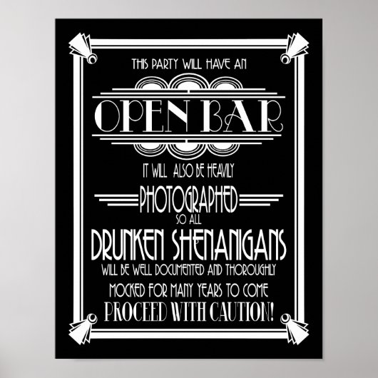 Art Deco Open Bar, wit B/G, kleurwijziging Poster (Voorkant)