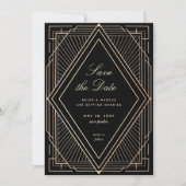 Art Deco Opslaan Datum Faux Gold Black Kaart (Voorkant)