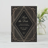 Art Deco Opslaan Datum Faux Gold Black Kaart (Staand voorkant)