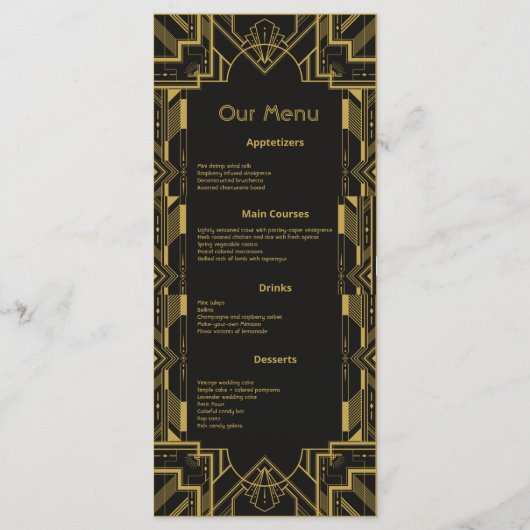 Art déco Or glamour sur Black Dinner Carte Menu (Devant)