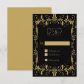 Art déco or noir élégant mariage invitation (Devant / Derrière)