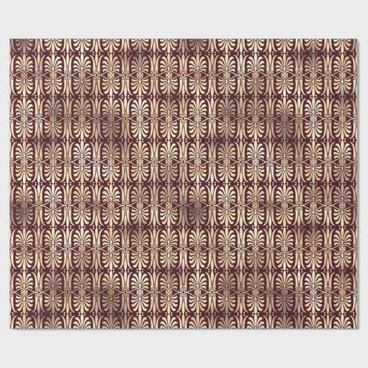 Art Deco Ornament Zwart Goud Sepia Burgundy Rood Cadeaupapier (Vlak)