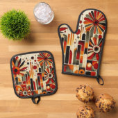 Art Deco Ovenwant & Pannenlap Set (Top down)