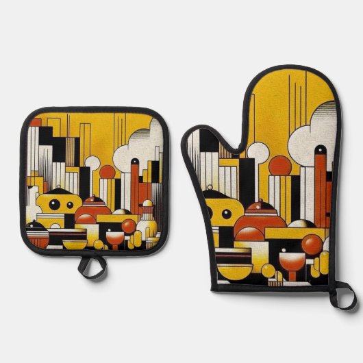 Art Deco Ovenwant & Pannenlap Set (Voorkant)