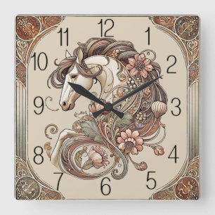 Art Deco Paard Vierkante Klok