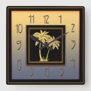 Art Deco Palm Square Vierkante Klok
