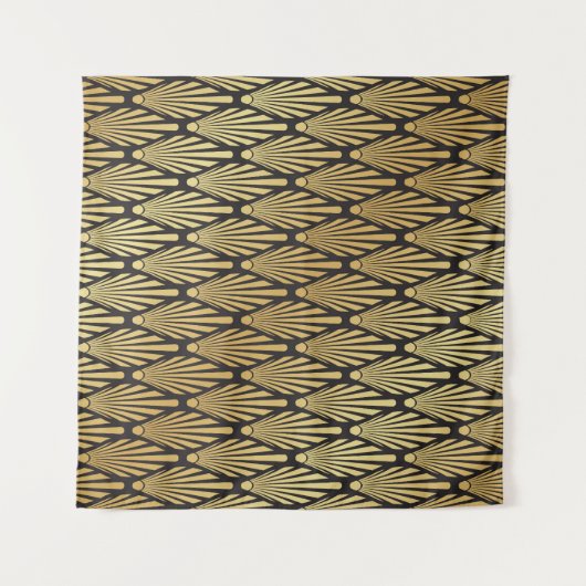 Art Deco palmen: zwart goud. Wandkleed (Voorkant (horizontaal))