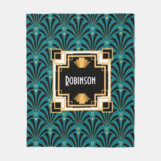 Art Deco Palmetto Monogram Fleece Deken (Voorkant)