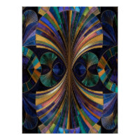 Art Déco Paon Tons de Bijoux Bleu Violet Or