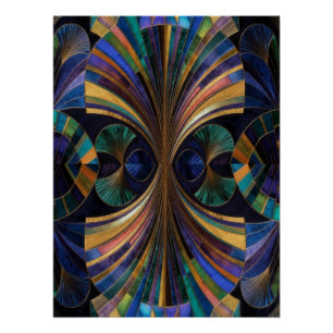Art Déco Paon Tons de Bijoux Bleu Violet Or