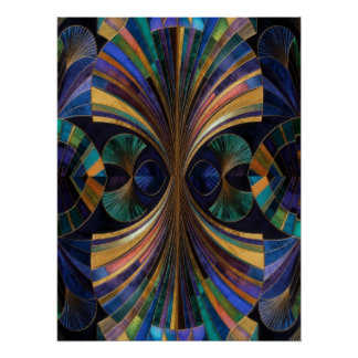 Art Déco Paon Tons de Bijoux Bleu Violet Or