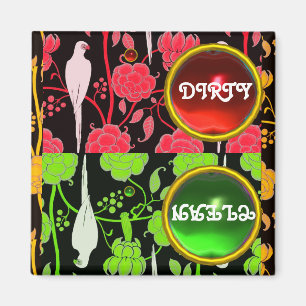 ART DECO PAPEGAAIEN, RODE GROENE BLOEMEN VUILE SC MAGNEET
