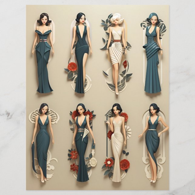 Art Deco Papier Poppen Scrapbook Papier (Voorkant)