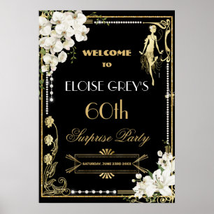 Art Deco Parels Wit Bloemen Gatsby 20s Welkom Poster