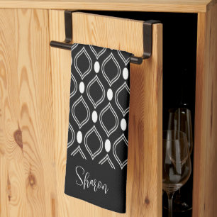 Art Deco Parels Zwart En Wit Monogram Theedoek