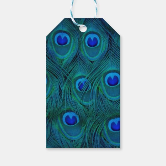 Art Deco Parijse Blauwgroen Groene Pauw Veer Cadeaulabel (Voorkant)