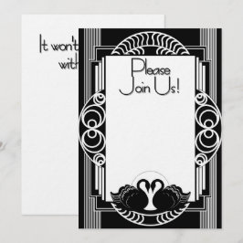 Art Deco Parisian Black and White Swans Kaart