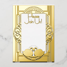 Art Deco Parisian Vintage Swans Folie Uitnodiging