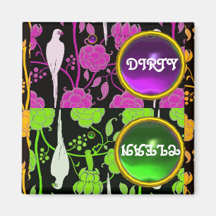 ART DECO PARROTS PAARSE GREEN FLOWERS DIRTY CLEAN MAGNEET
