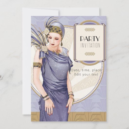 Art Deco Party Uitnodiging met jouw tekst (Voorkant)