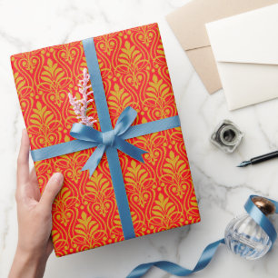 Art Deco Patroon 01 - Deco Gold 2 op Carmine Red Cadeaupapier