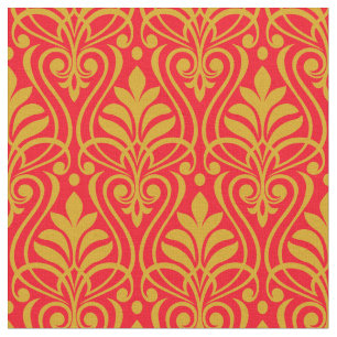 Art Deco Patroon 01 - Deco Gold 2 op Carmine Red Stof