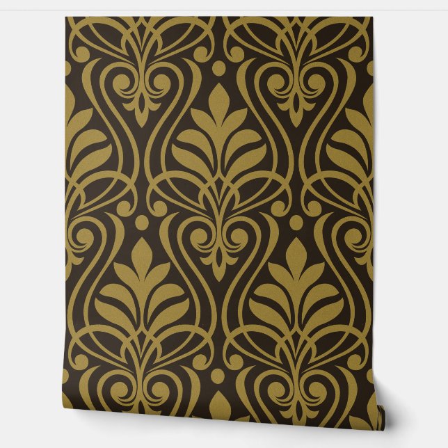 Art Deco Patroon 01 - Deco Gold op Deco Zwart Behang (Afrollen)