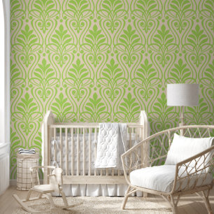 Art Deco Patroon 01 - Heldergroen op gebroken wit Behang
