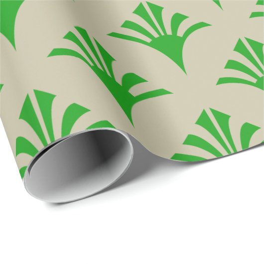 Art Deco Patroon 02 - Bos Groen op Gebroken Wit Cadeaupapier (Rol Hoek)