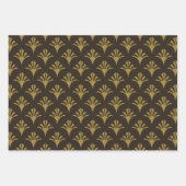 Art Deco Patroon 02 - Deco Gold op Deco Zwart Inpakpapier Vel (Voorkant 2)