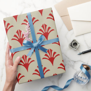 Art Deco Patroon 02 - Escher Rood op Gebroken Wit Cadeaupapier