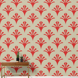 Art Deco Patroon 02 - Perzisch Rood op Gebroken Wi Behang